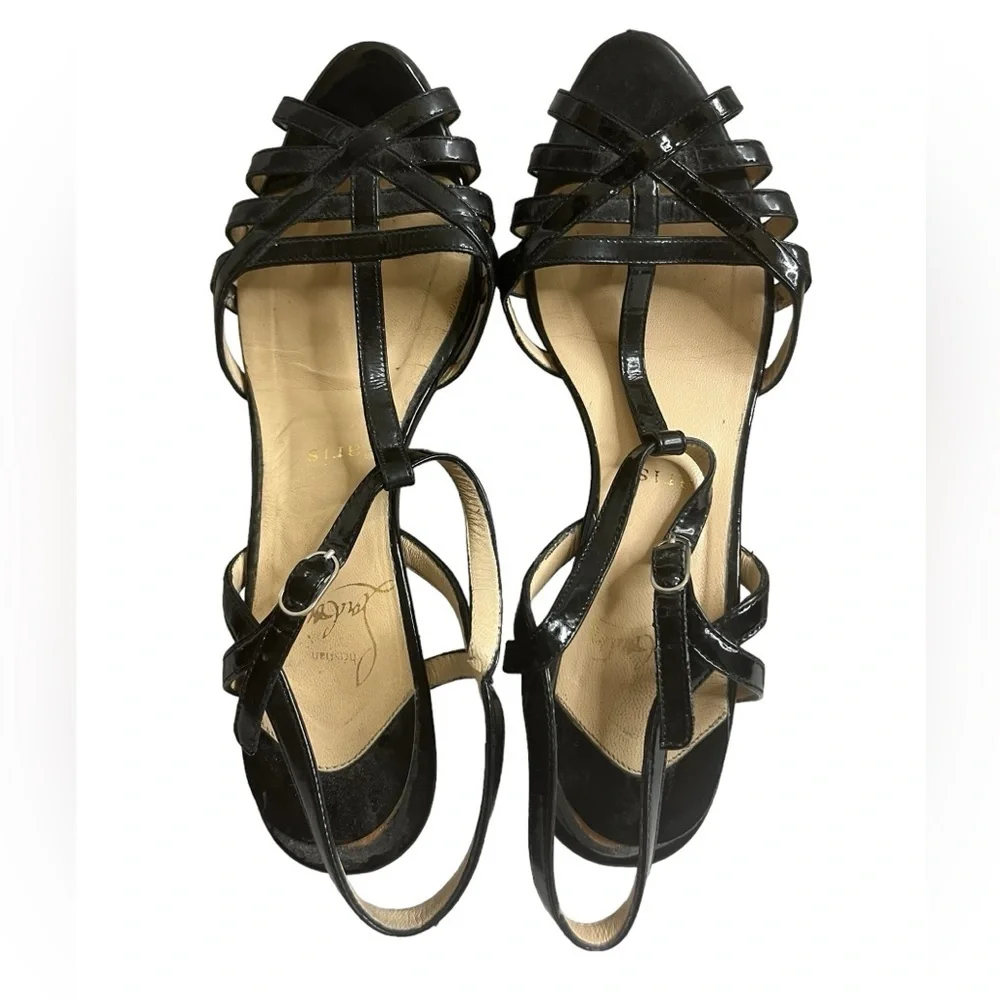 CHRISTIAN LOUBOUTIN Patent Leather T-Strap Sandals